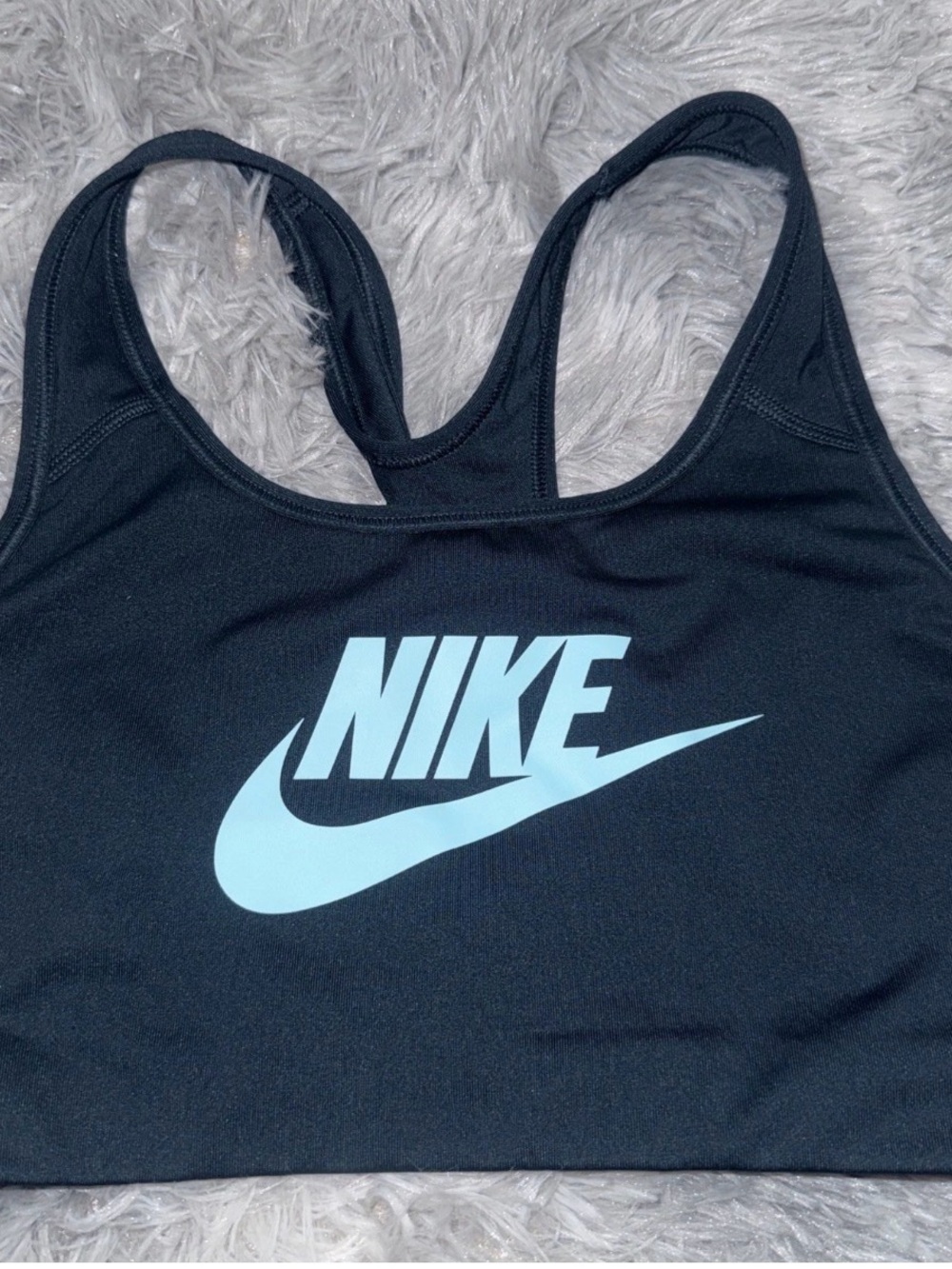 Nike Black Swim Top with Light Blue Swoosh Logo